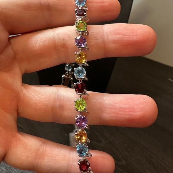 Multi gemstone and sterling silver tennis bracelet! - Picture 2 of 9